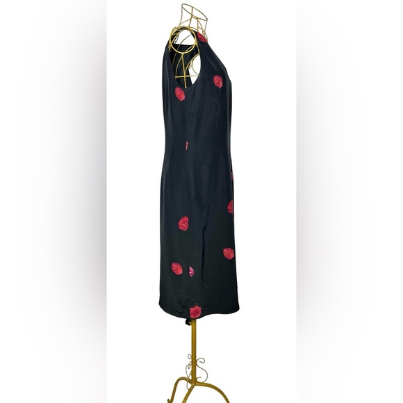 Talbots Silk Black Sheath Midi Dress w/ Rose Floral Print & Back Zipper, Size 6 - Picture 5 of 16